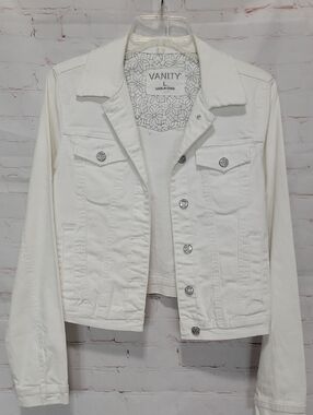 Vanity White Denim Jean Jacket with Silver Buttons